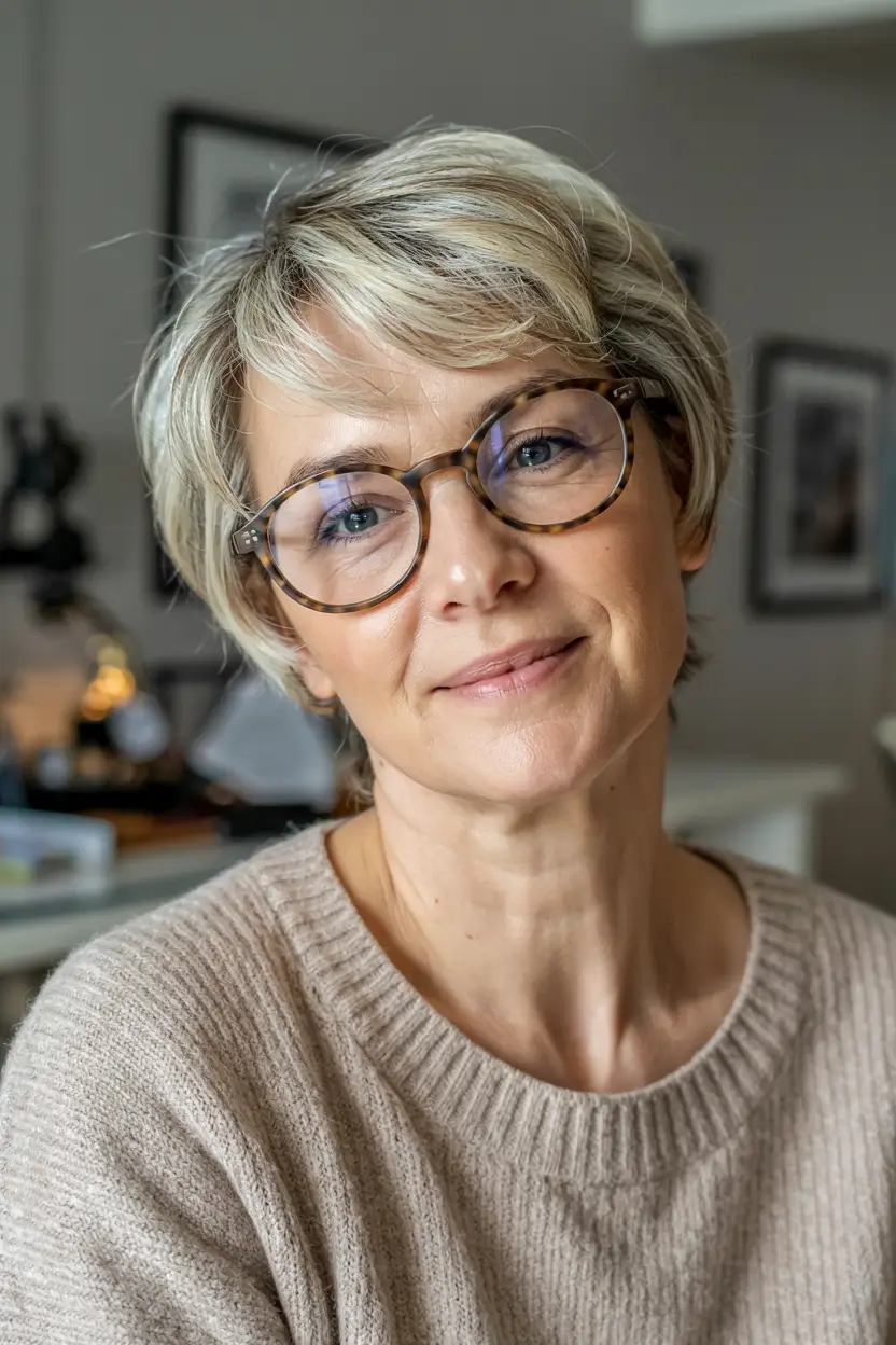 winter hairstyles hair color 2025 2026 for women over 60 Soft Blonde Layers with Glasses-Friendly Fringe