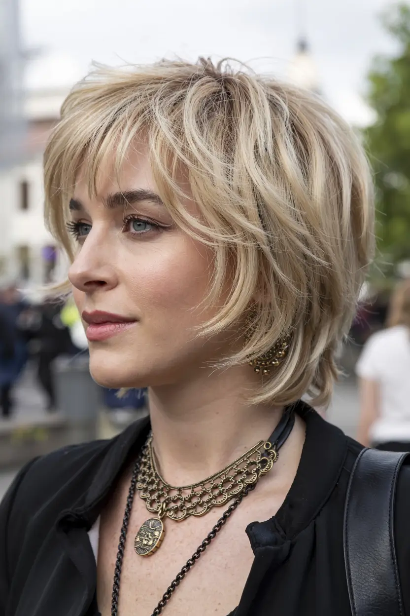 winter hairstyles hair color 2025 2026 for women over 60 Choppy Blonde Layers with Fringe