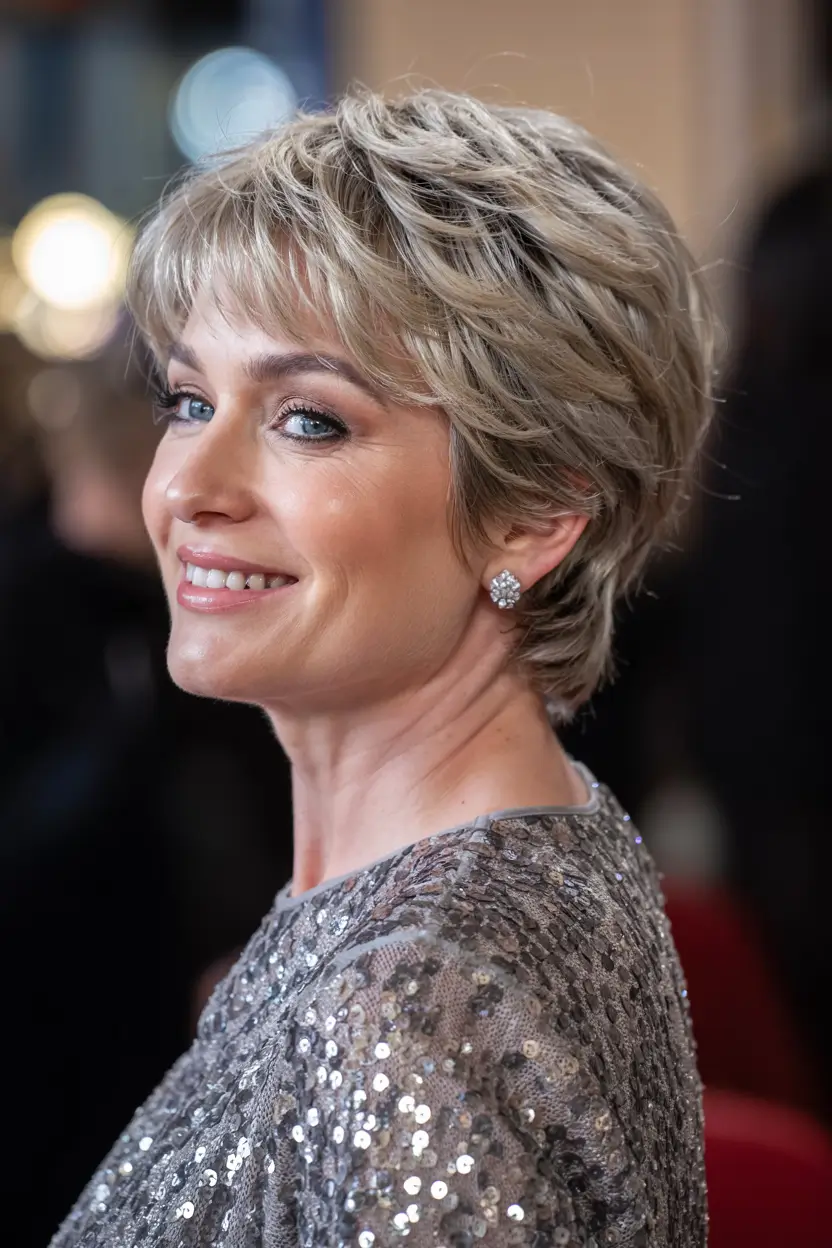 winter hairstyles hair color 2025 2026 for women over 60 Short Shimmering Pixie