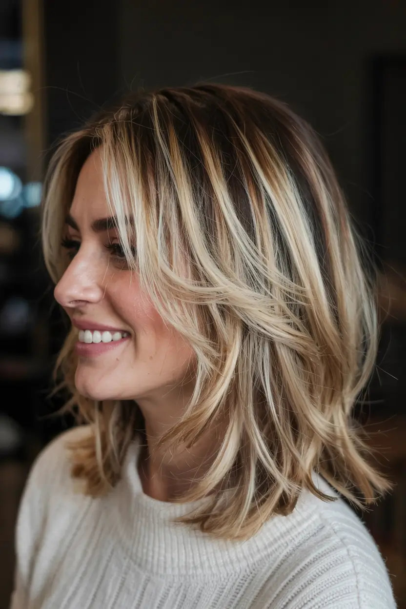 winter hairstyles hair color 2025 2026 for women over 60 Sun-Kissed Blonde Layers