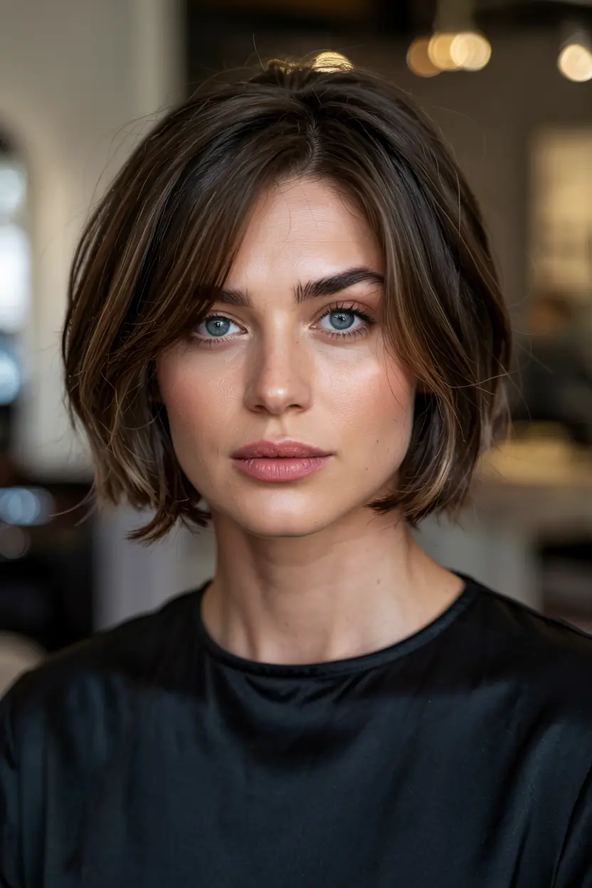 winter hairstyles hair color 2025 2026 for women over 60 Classic Chocolate Bob