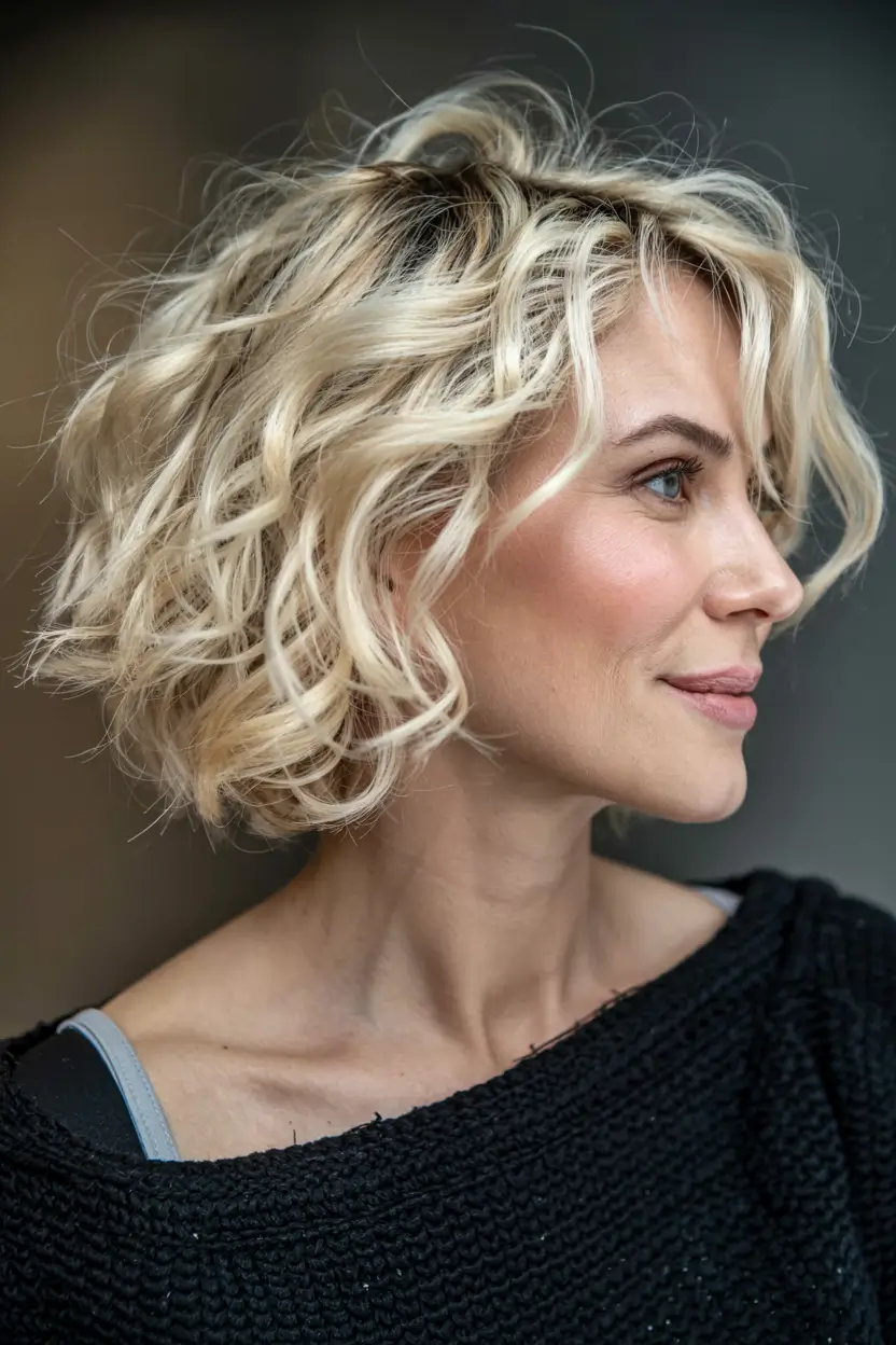 winter hairstyles hair color 2025 2026 for women over 60 Curly Blonde Bob