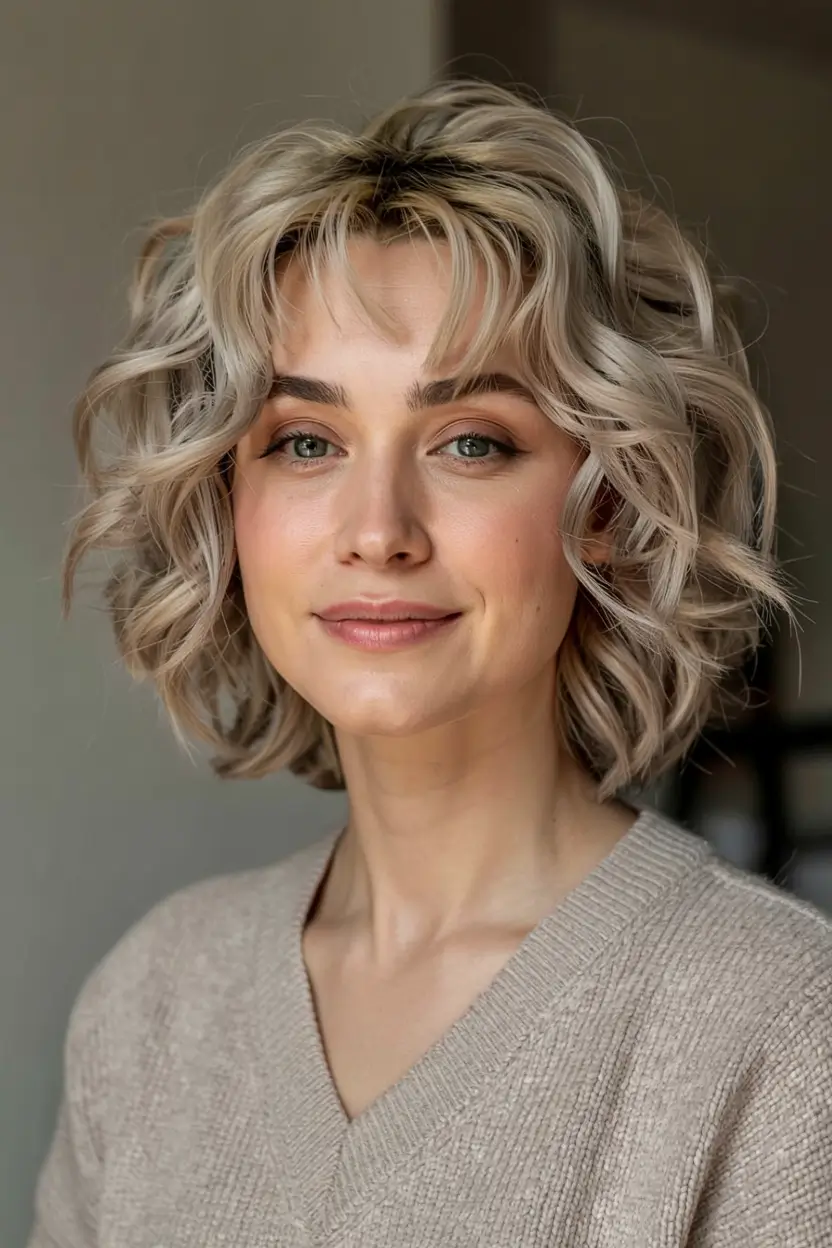 winter hairstyles hair color 2025 2026 for women over 60 Soft Blonde Curls with Effortless Volume