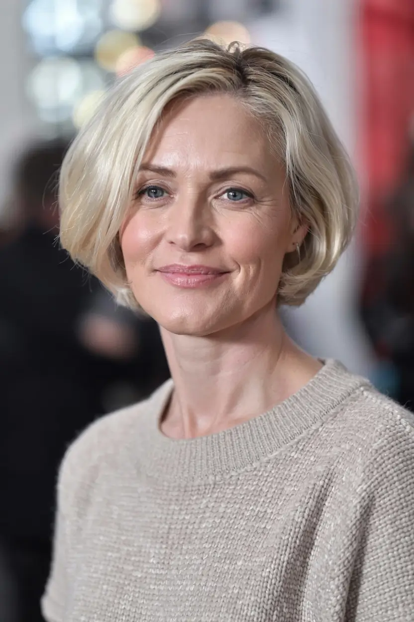winter hairstyles hair color 2025 2026 for women over 60 Classic Bob in Creamy Blonde