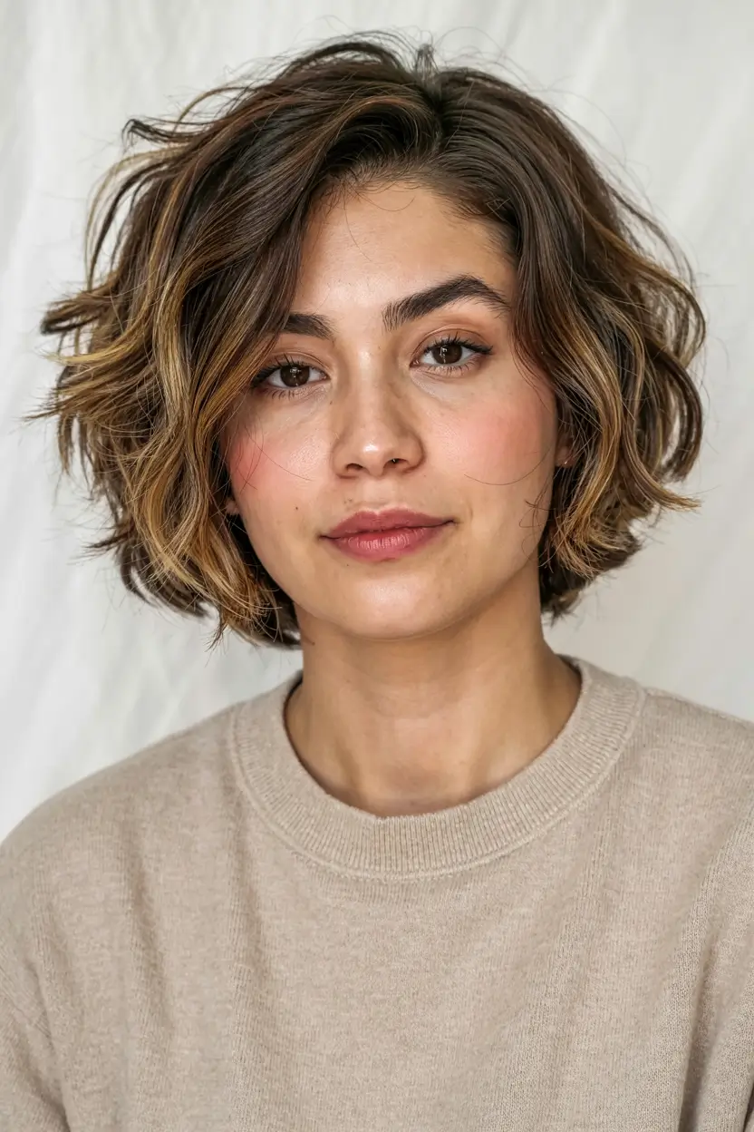 winter hairstyles hair color 2025 2026 for women over 60 Warm Brunette Bob with Subtle Highlights