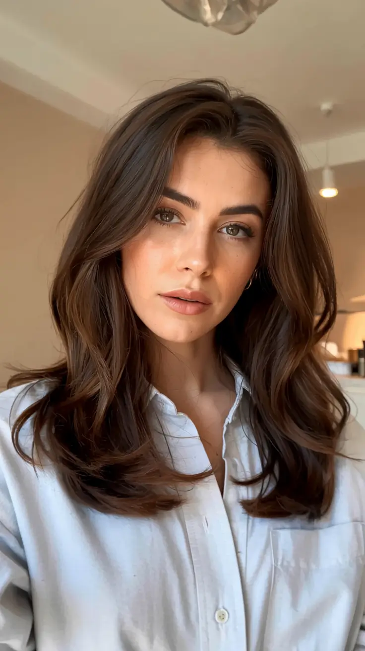 winter medium haircut ideas 2025 2026 Classic Medium Layers with Glossy Finish