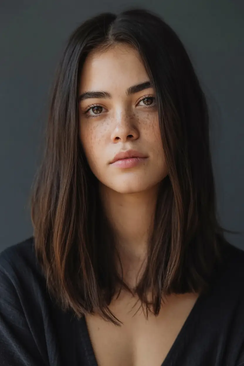winter medium haircut ideas 2025 2026 Minimalist Straight Cut with Natural Texture