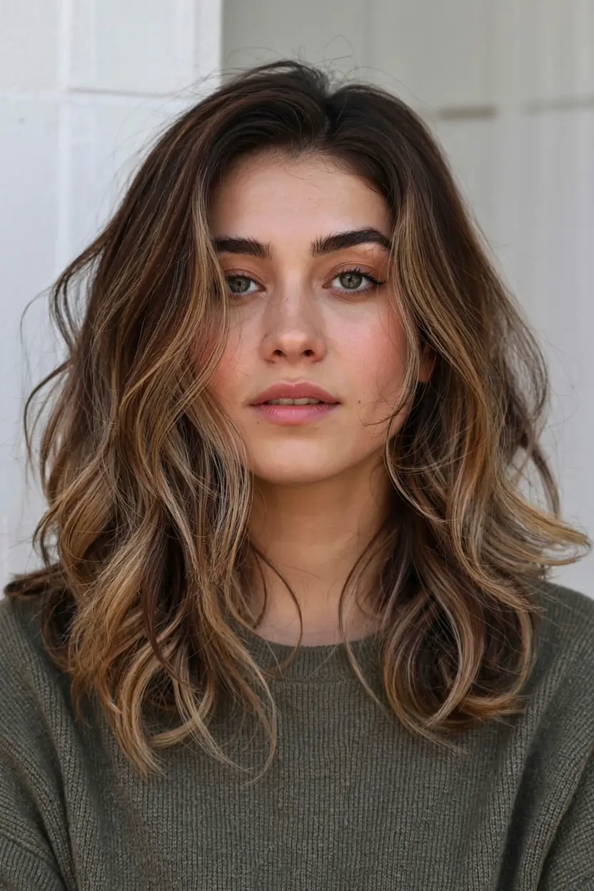 winter medium haircut ideas 2025 2026 Honey-Toned Layers with Volume