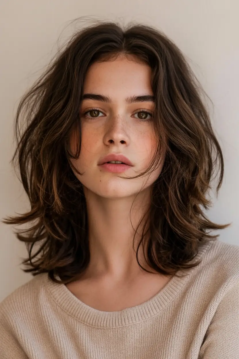 winter medium haircut ideas 2025 2026 Textured Layers with Airy Movement