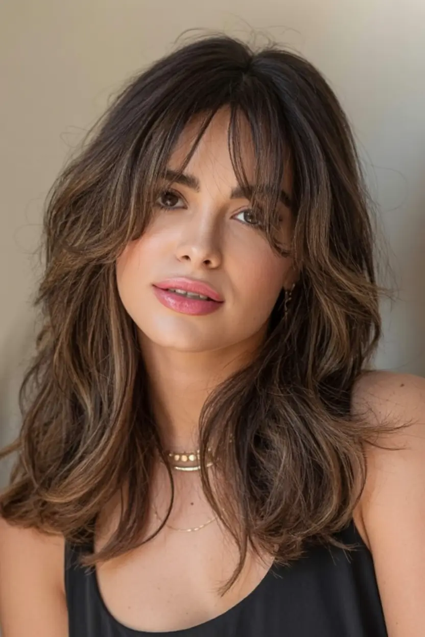 winter medium haircut ideas 2025 2026 Face-Framing Layers with Curtain Bangs