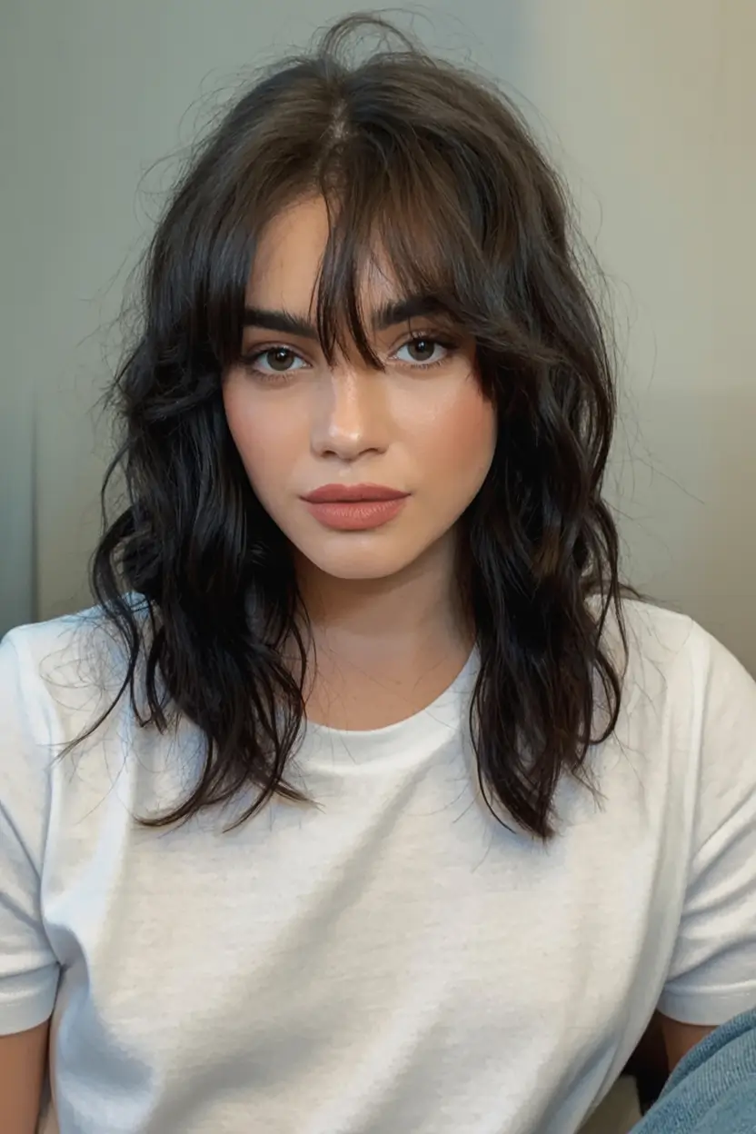 winter medium haircut ideas 2025 2026 Deep Side Part with Loose Waves