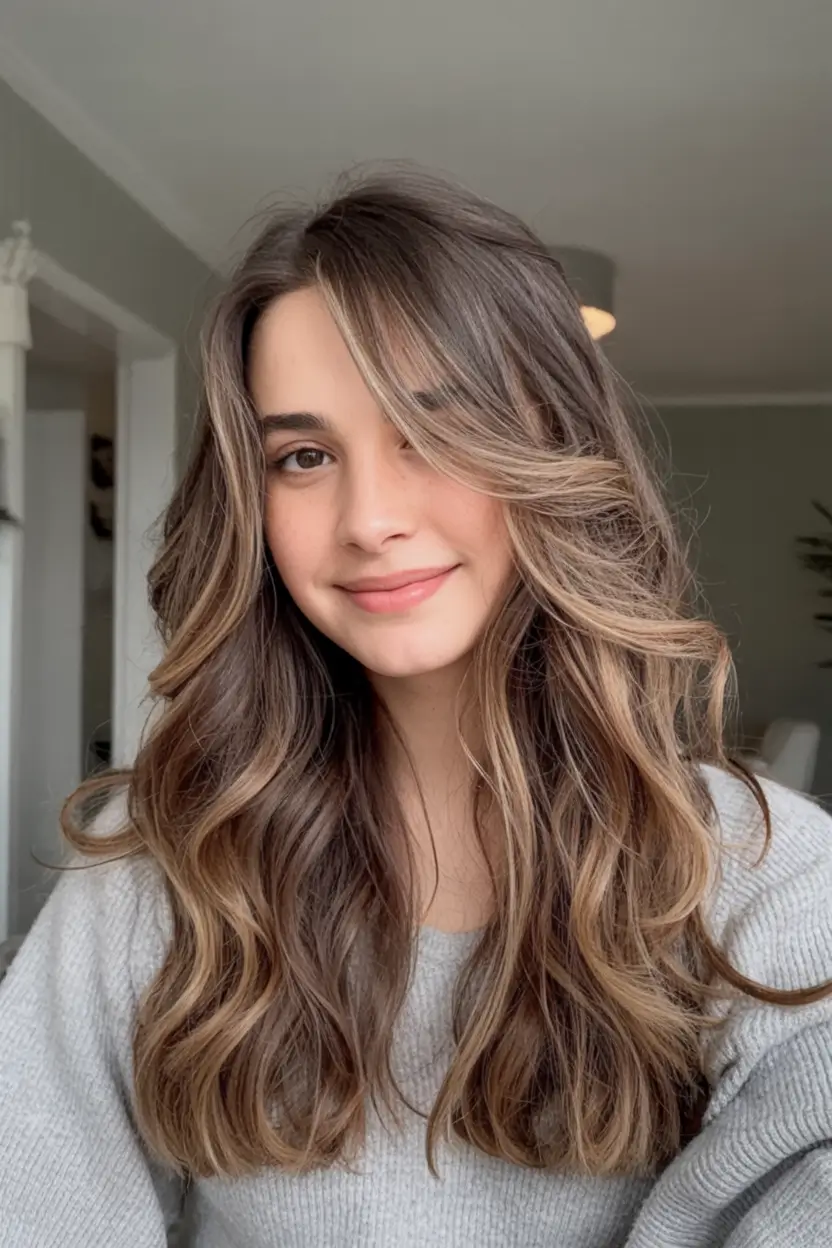 winter medium haircut ideas 2025 2026 Warm Honey-Toned Waves