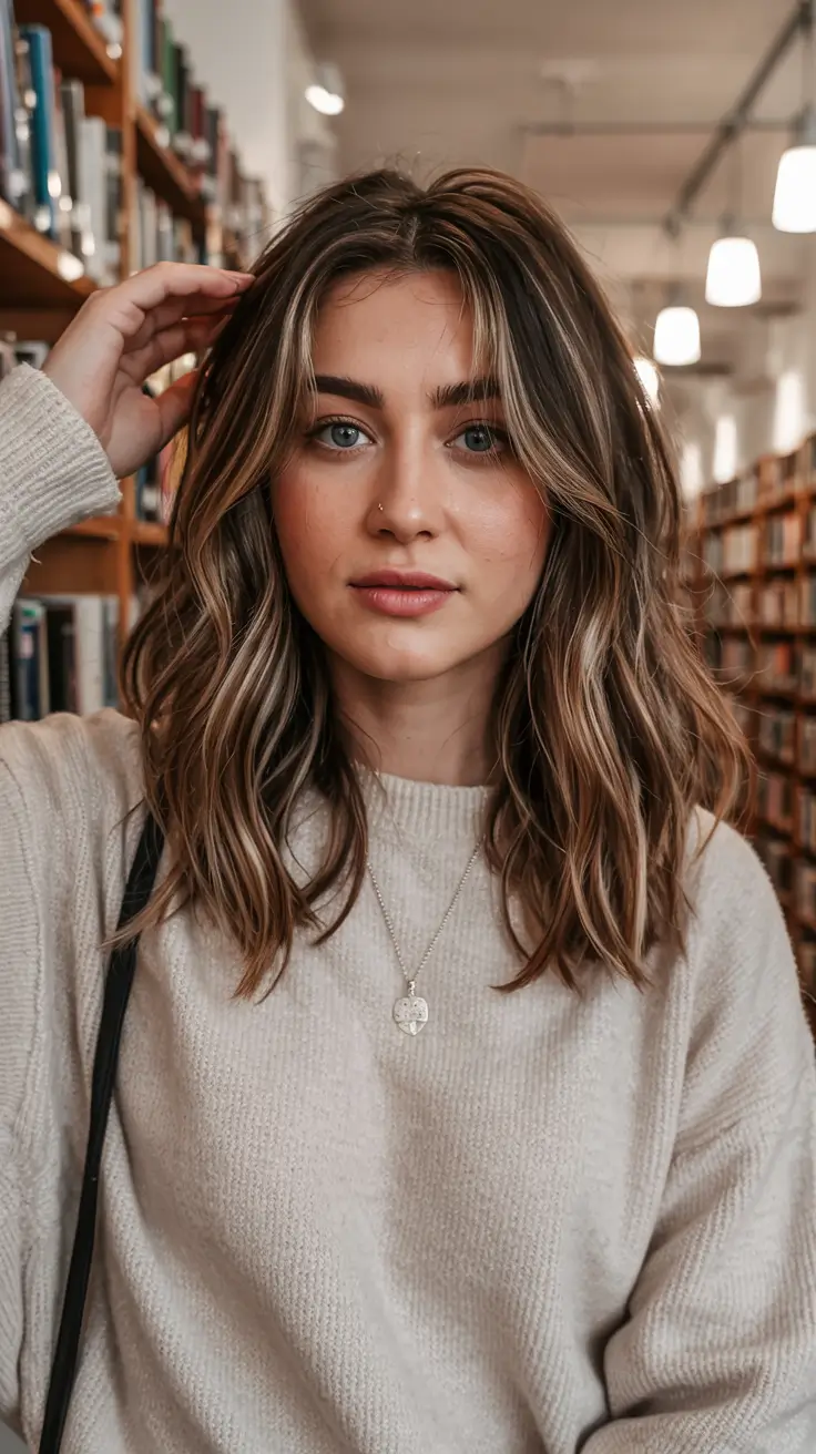 winter medium haircut ideas 2025 2026 Effortless Waves with Ashy Highlights