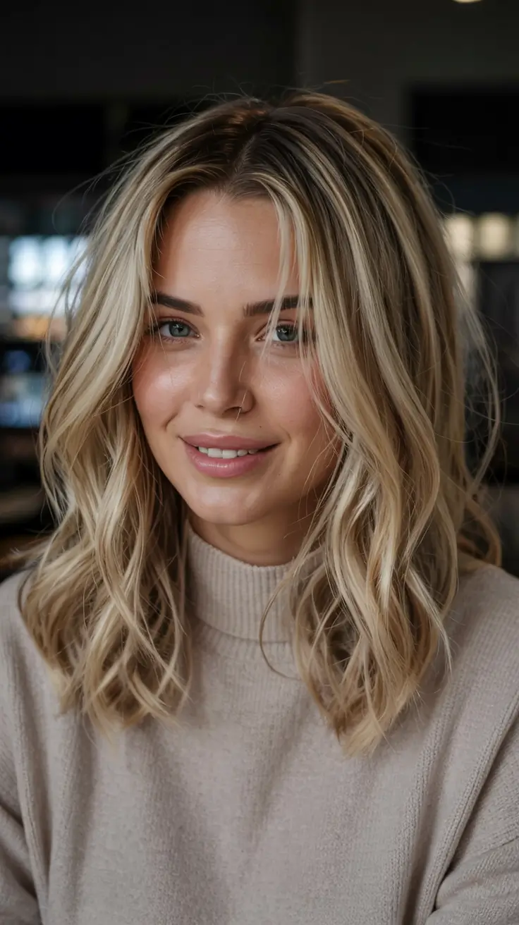 winter medium haircut ideas 2025 2026 Golden Blonde Layers with Effortless Movement
