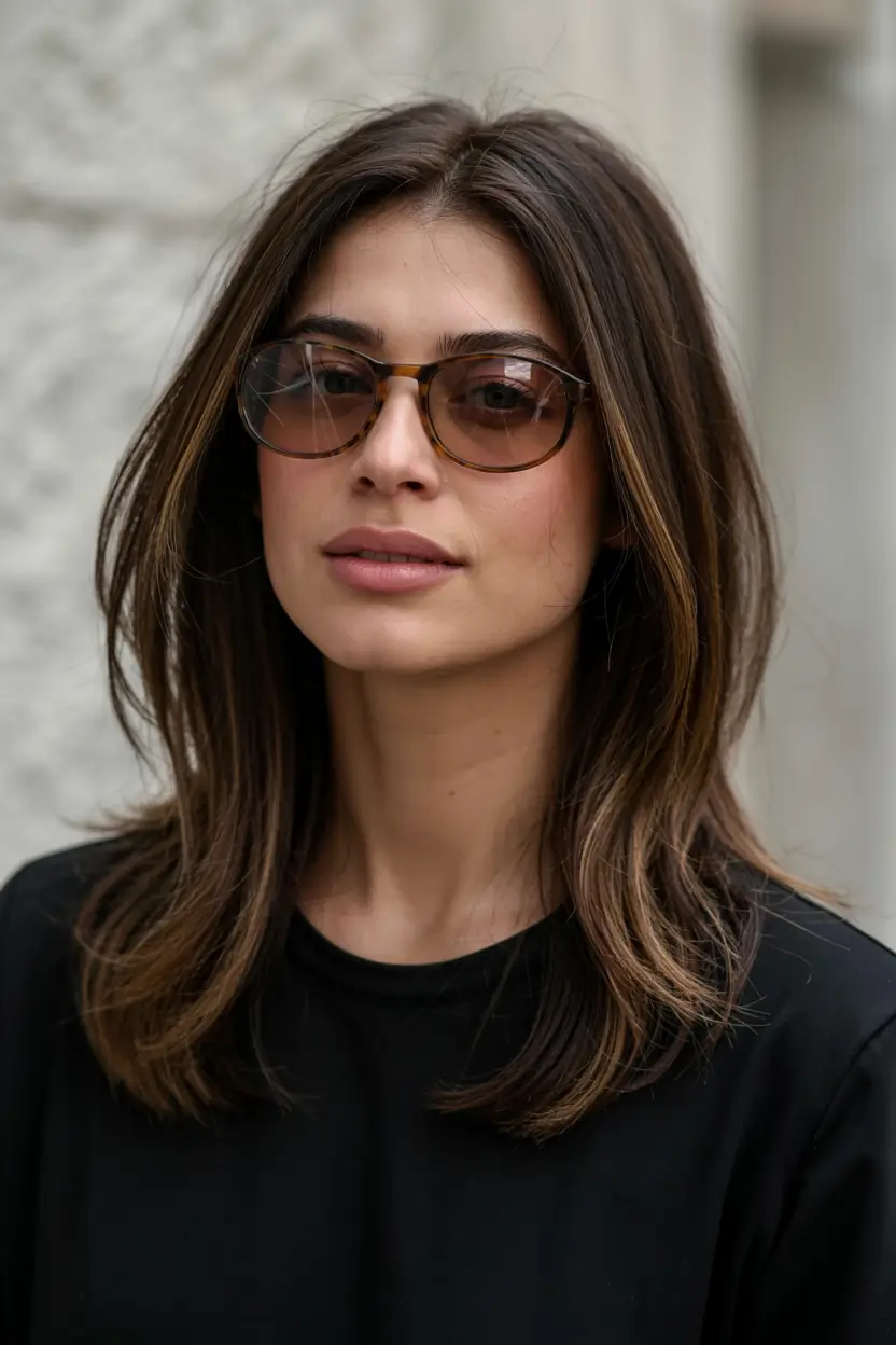 winter medium haircut ideas 2025 2026 Polished Layers with Natural Brown Dimension