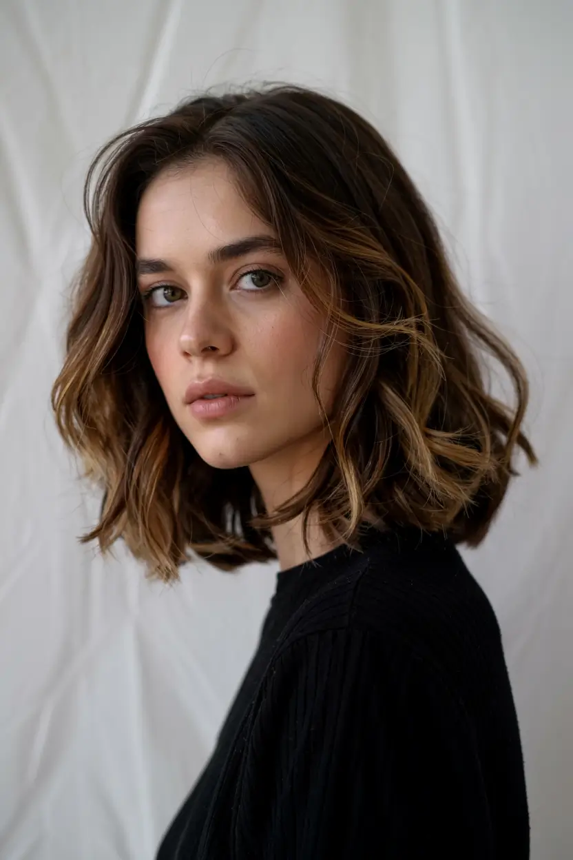 winter medium haircut ideas 2025 2026 Textured Bob with Tousled Layers