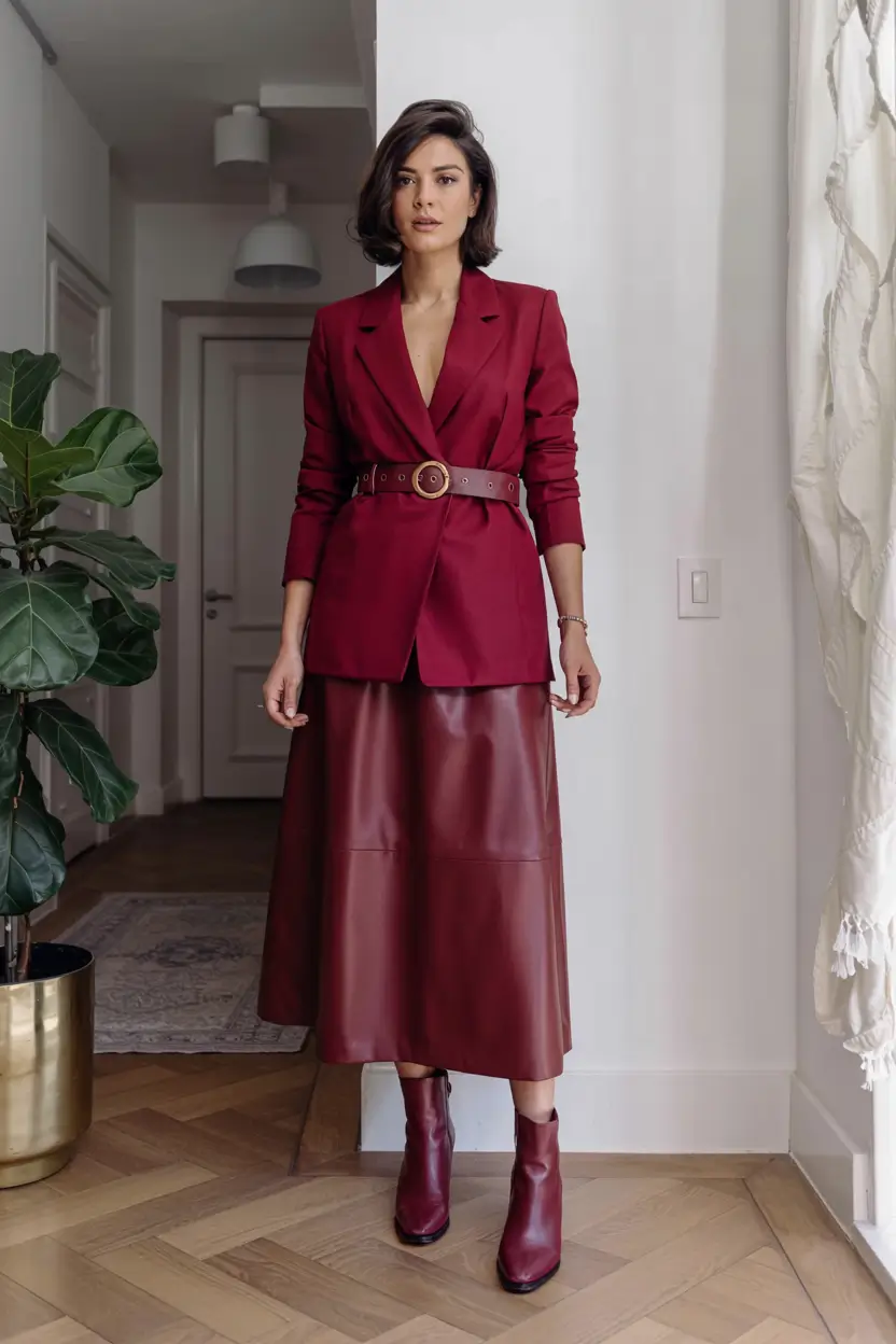 winter office outfits ideas 2025 2026 Wine-Toned Confidence