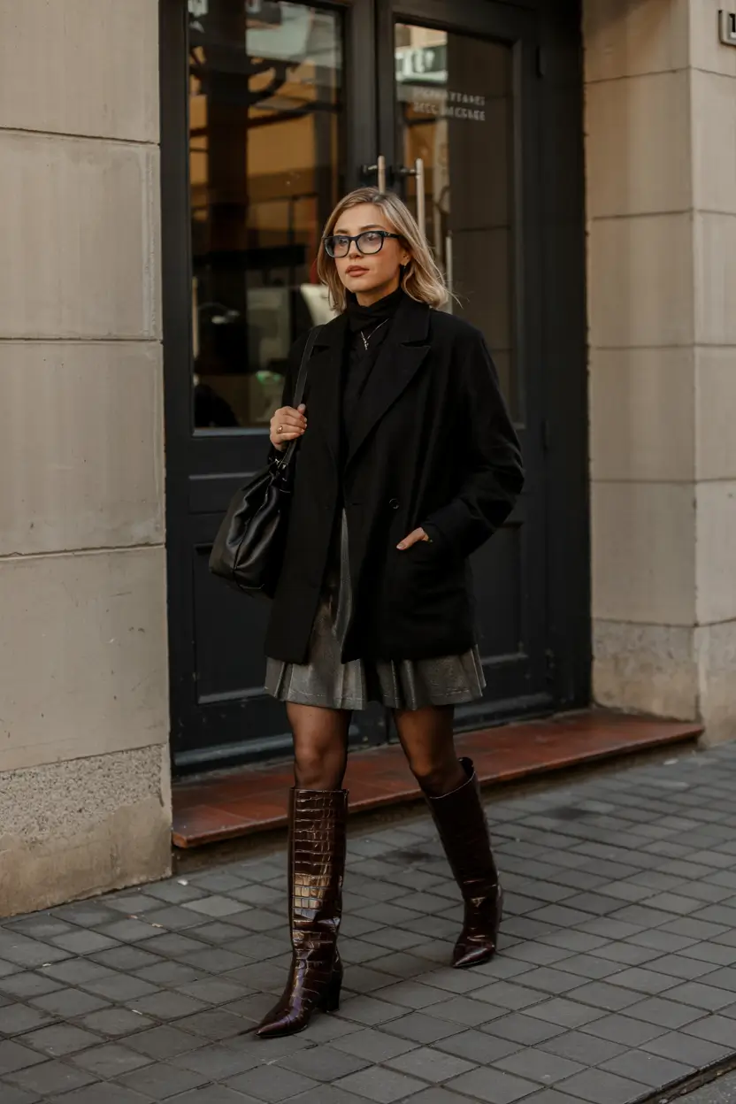 winter office outfits ideas 2025 2026 Structured Black with Modern Edge