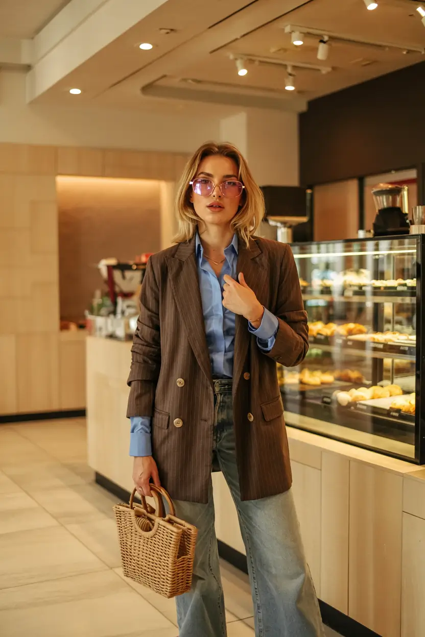 winter office outfits ideas 2025 2026 Pinstripes with Personality