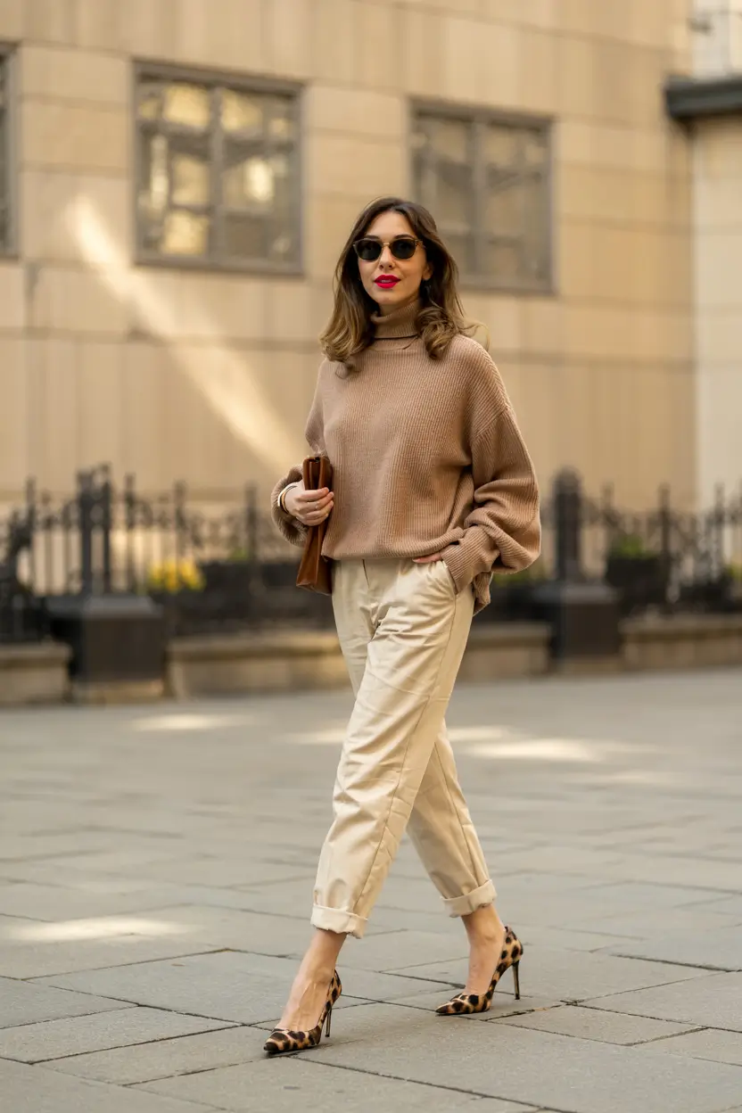 winter office outfits ideas 2025 2026 Effortless Neutrals with a Statement Heel