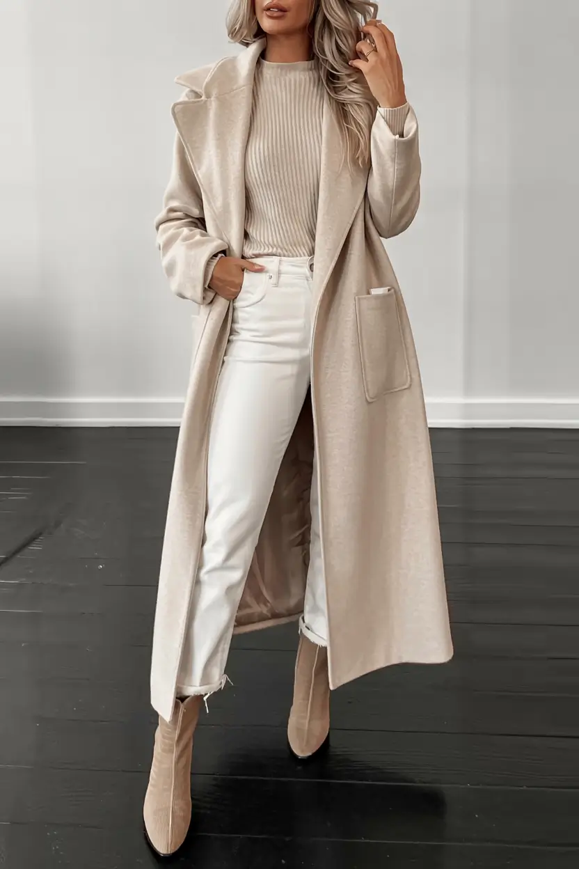 winter office outfits ideas 2025 2026 All-White Winter Glow
