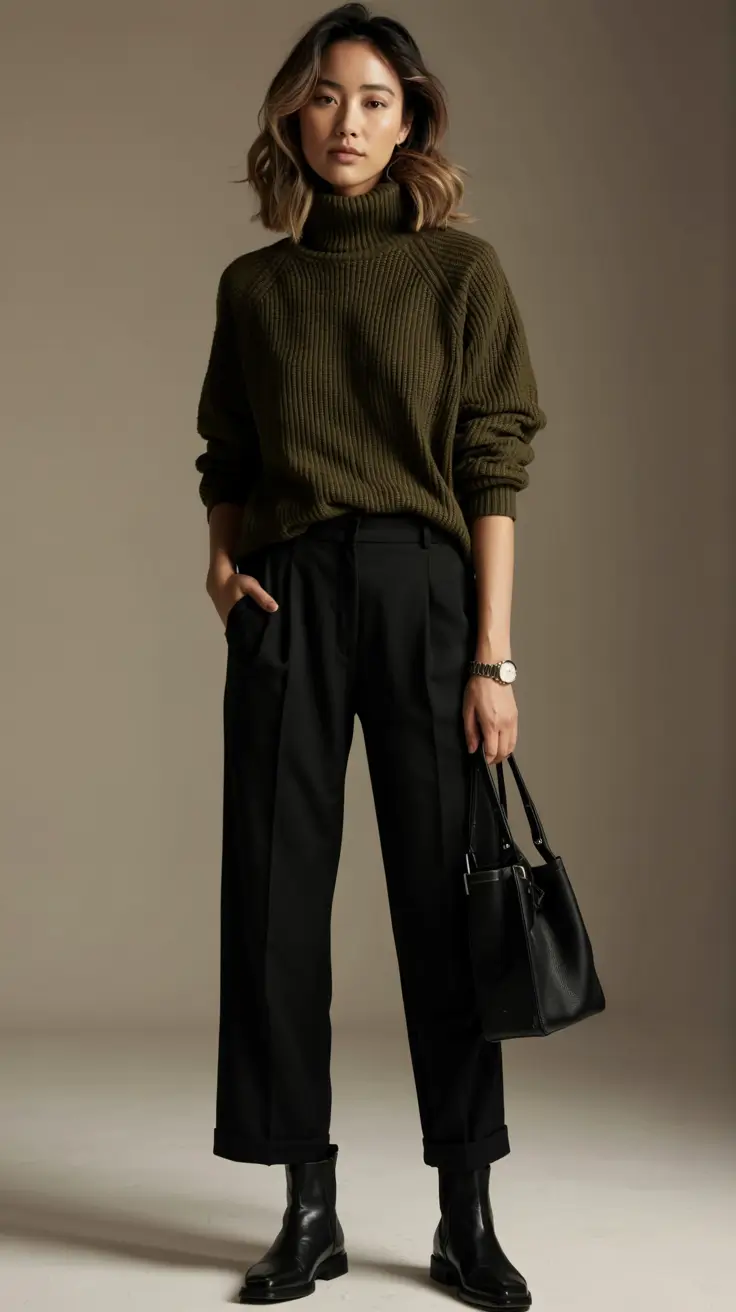 winter office outfits ideas 2025 2026 Relaxed Knit Sophistication