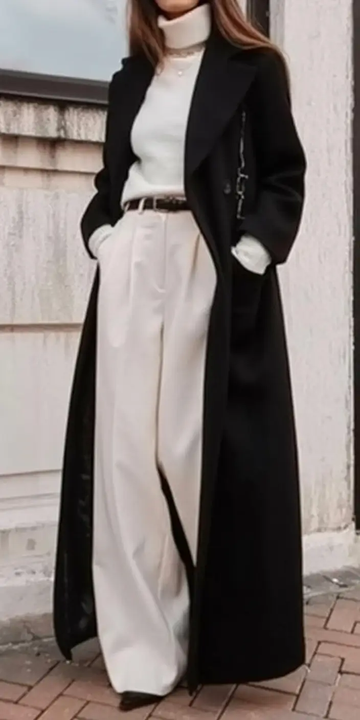 winter outfit inspo 2025 2026 trends ideas Classic Black and White Power Dressing