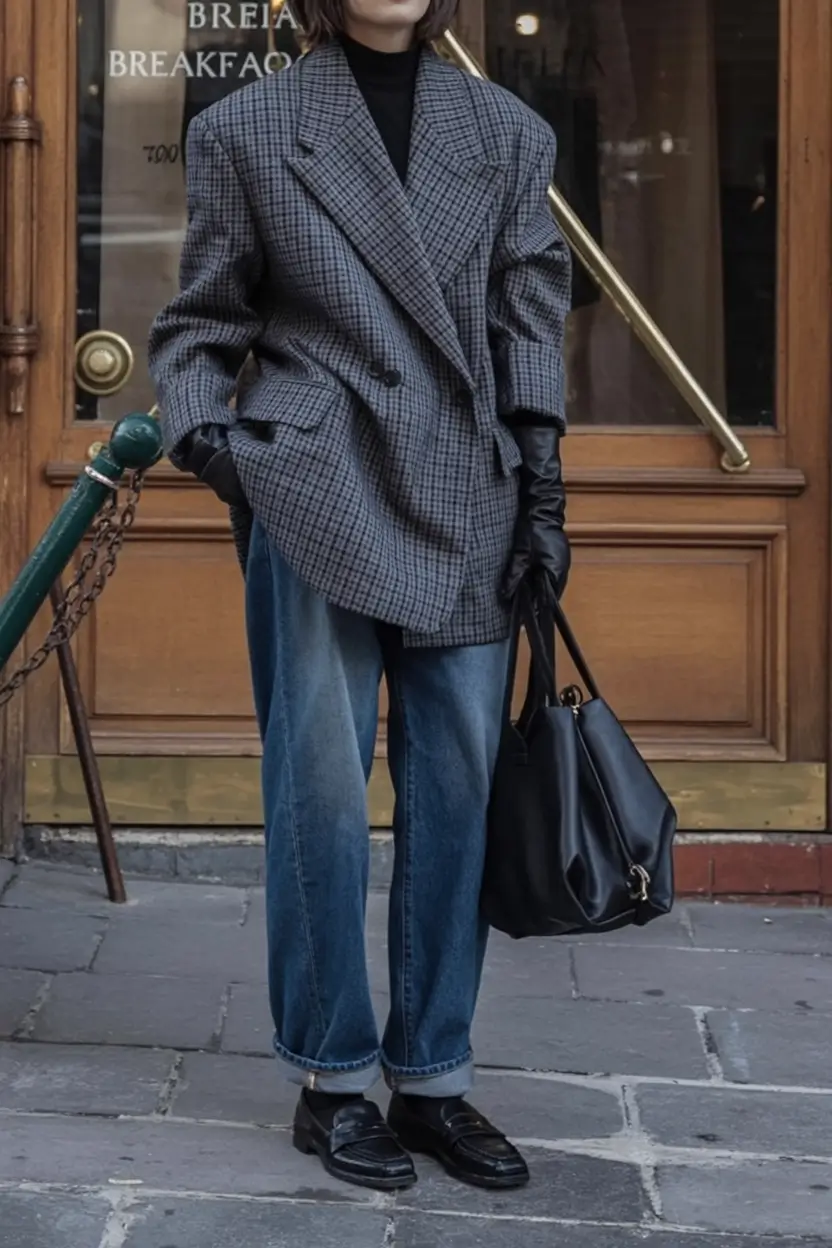 winter outfit inspo 2025 2026 trends ideas Oversized Check Blazer Revival
