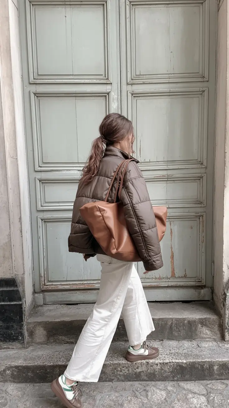 winter outfit inspo 2025 2026 trends ideas Puffer Chic in Neutrals
