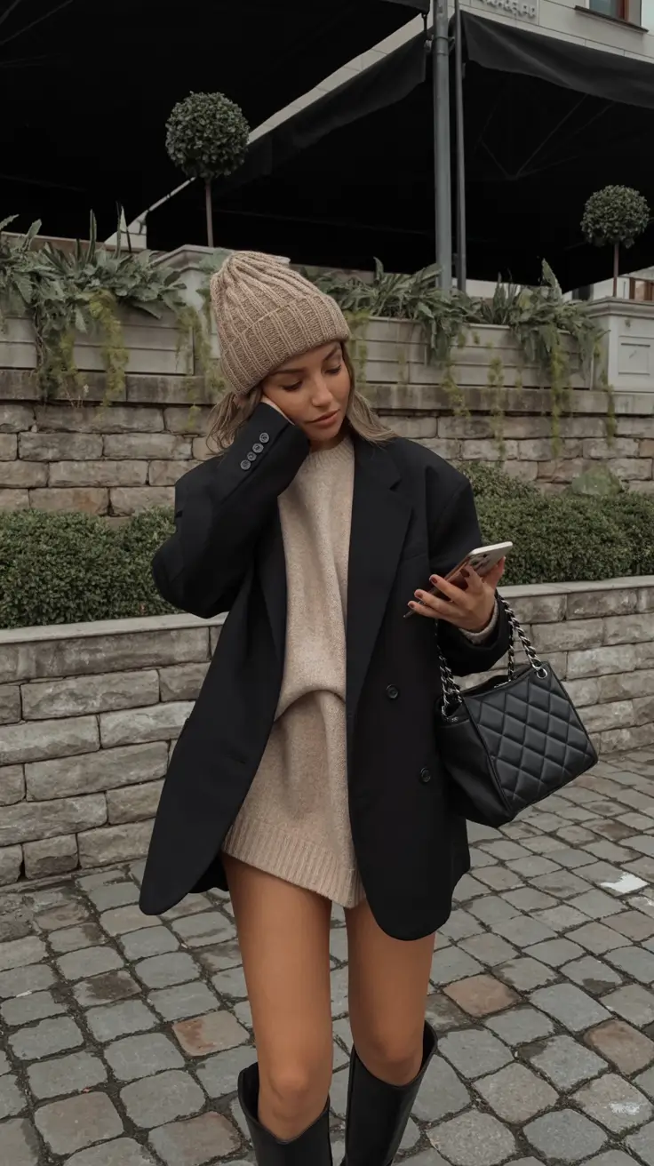 winter outfit inspo 2025 2026 trends ideas Oversized Blazer with Cozy Accents