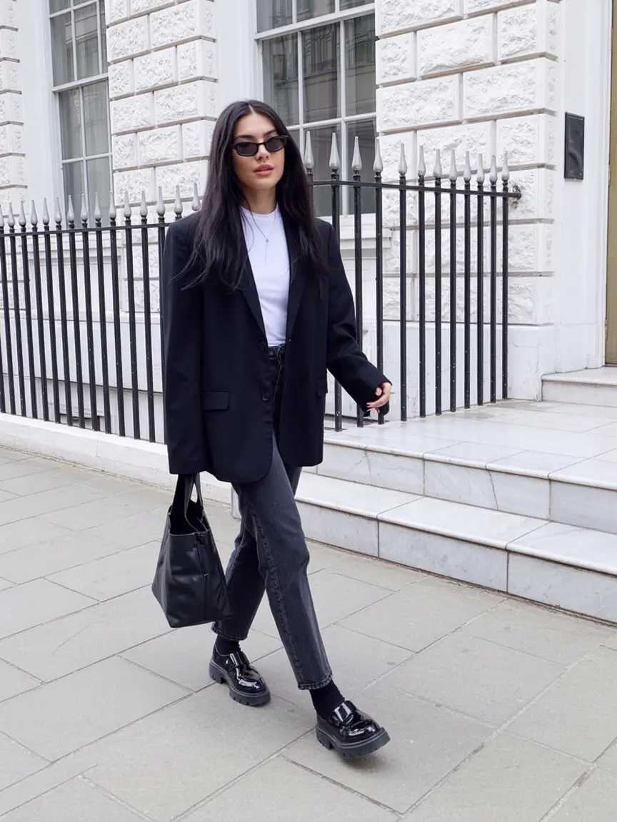 winter outfit inspo 2025 2026 trends ideas Urban Minimalism in Monochrome Black