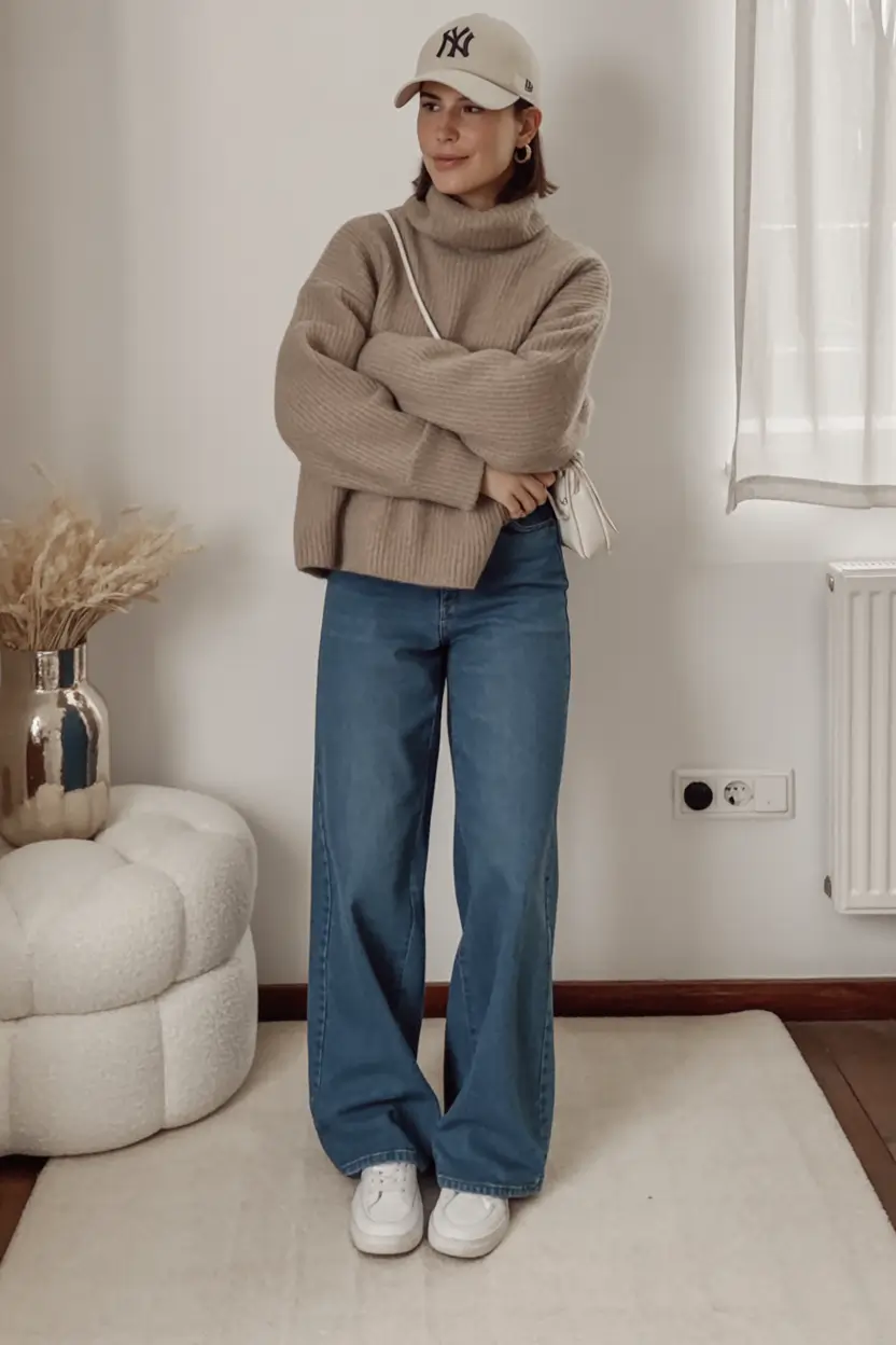 winter outfit inspo 2025 2026 trends ideas Sporty Knits with Everyday Denim