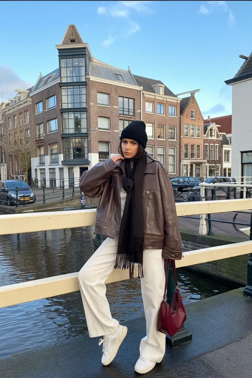 winter outfit inspo 2025 2026 trends ideas Streetwear Ease Meets Vintage Leather