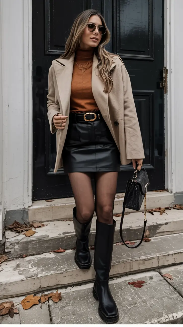 winter outfits aesthetic 2025 2026 Bold Neutrals with Leather Edge