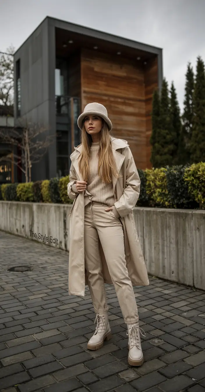 winter outfits aesthetic 2025 2026 Monochrome in Beige Layers