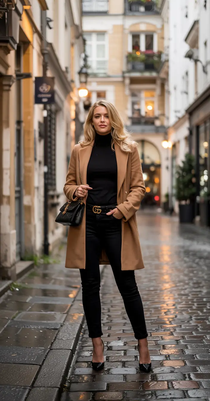 winter outfits aesthetic 2025 2026 Classic Camel with Noir Accents