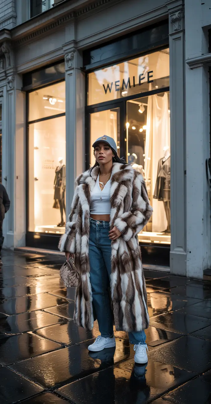 winter outfits blackgirl 2025 2026 Modern Fur & Denim Mix