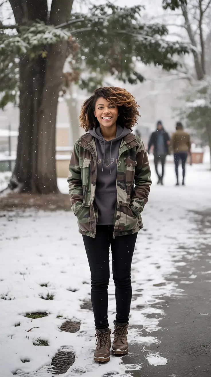 winter outfits blackgirl 2025 2026 Camouflage Comfort with Street Energy