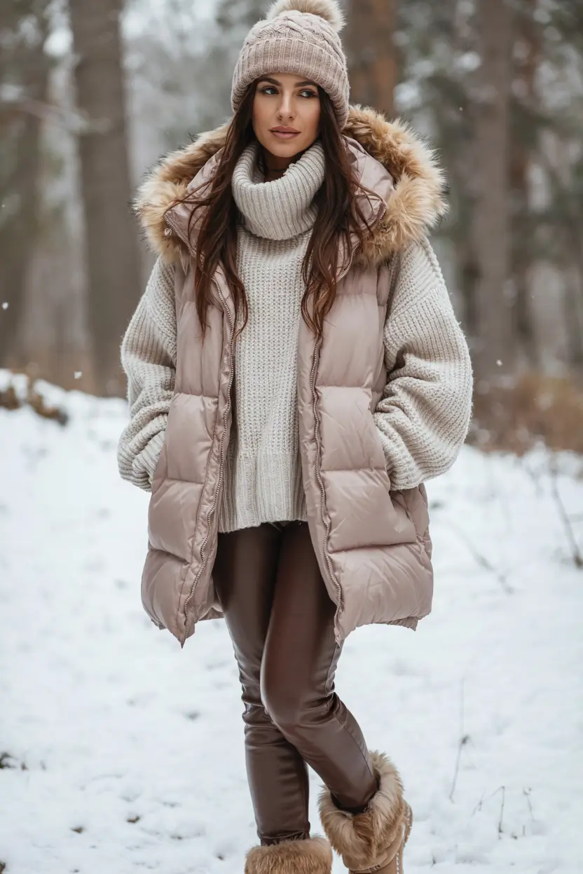 winter outfits cold weather ideas 2025 2026 Snowy Knits and Fur Accents