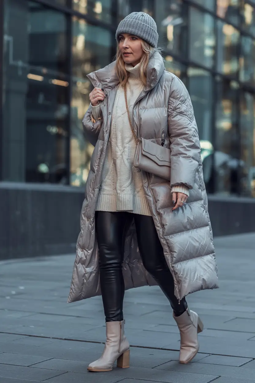 winter outfits cold weather ideas 2025 2026 Modern Metallic Puffers