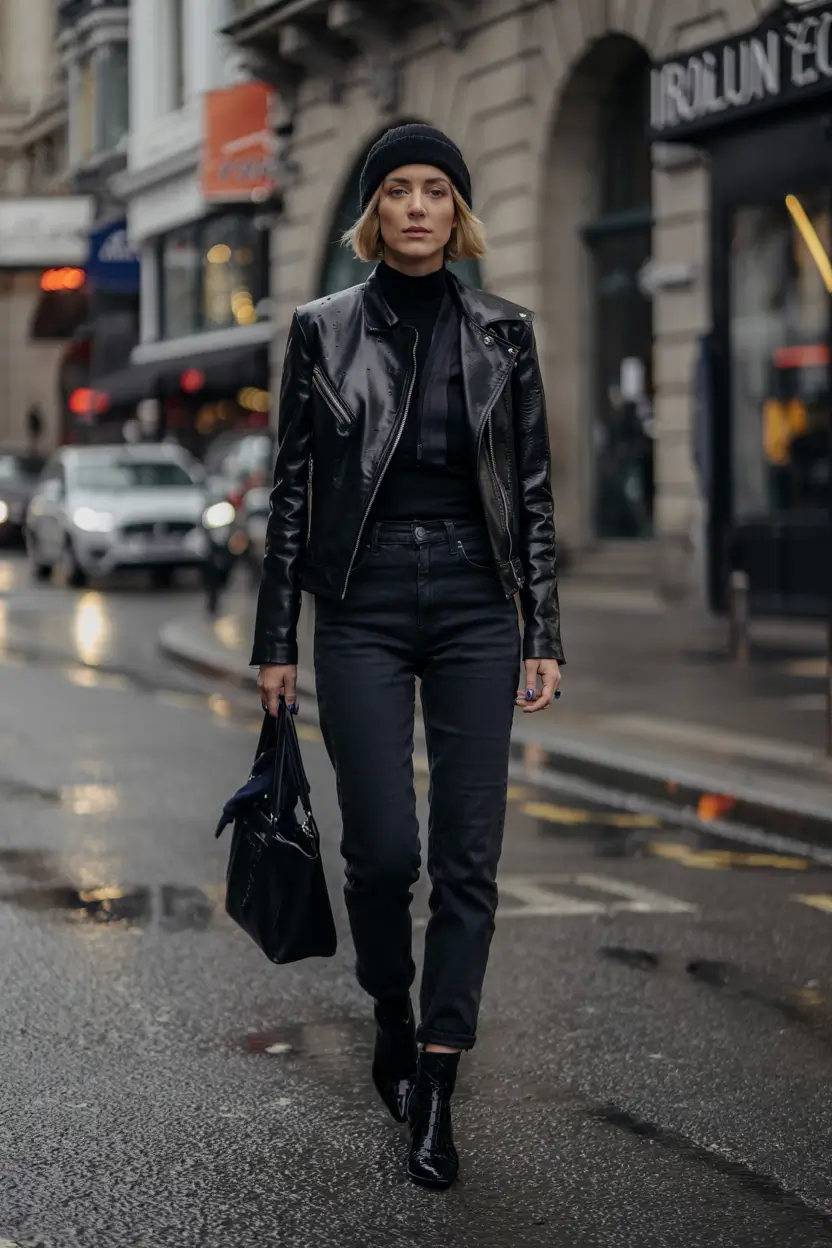 winter outfits for women over 40 ideas 2025 2026 Edgy All-Black Confidence