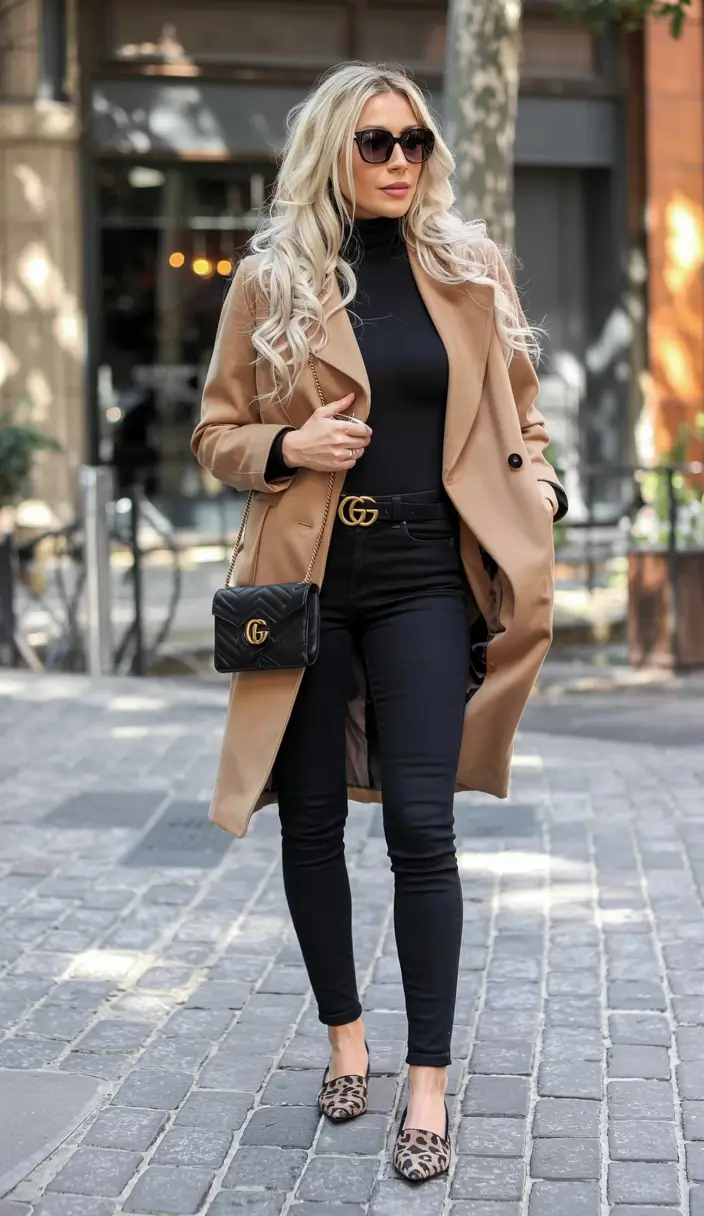 winter outfits for women over 40 ideas 2025 2026 Camel Coat Glamour with Statement Details