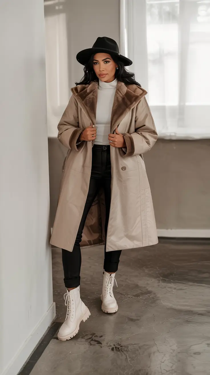 winter outfits for women over 40 ideas 2025 2026 Elegant Neutral Coat with Wide Collar