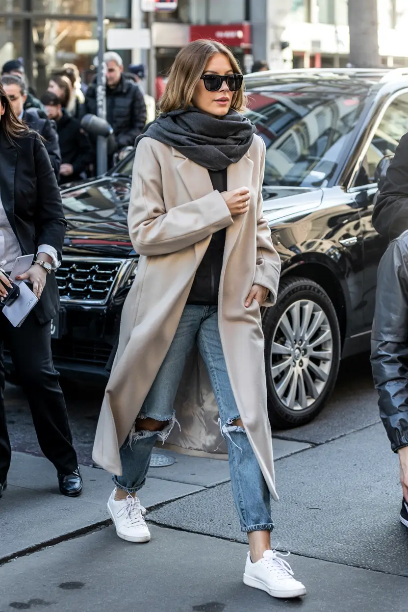 winter outfits for women over 40 ideas 2025 2026 Relaxed Layers with Ripped Denim