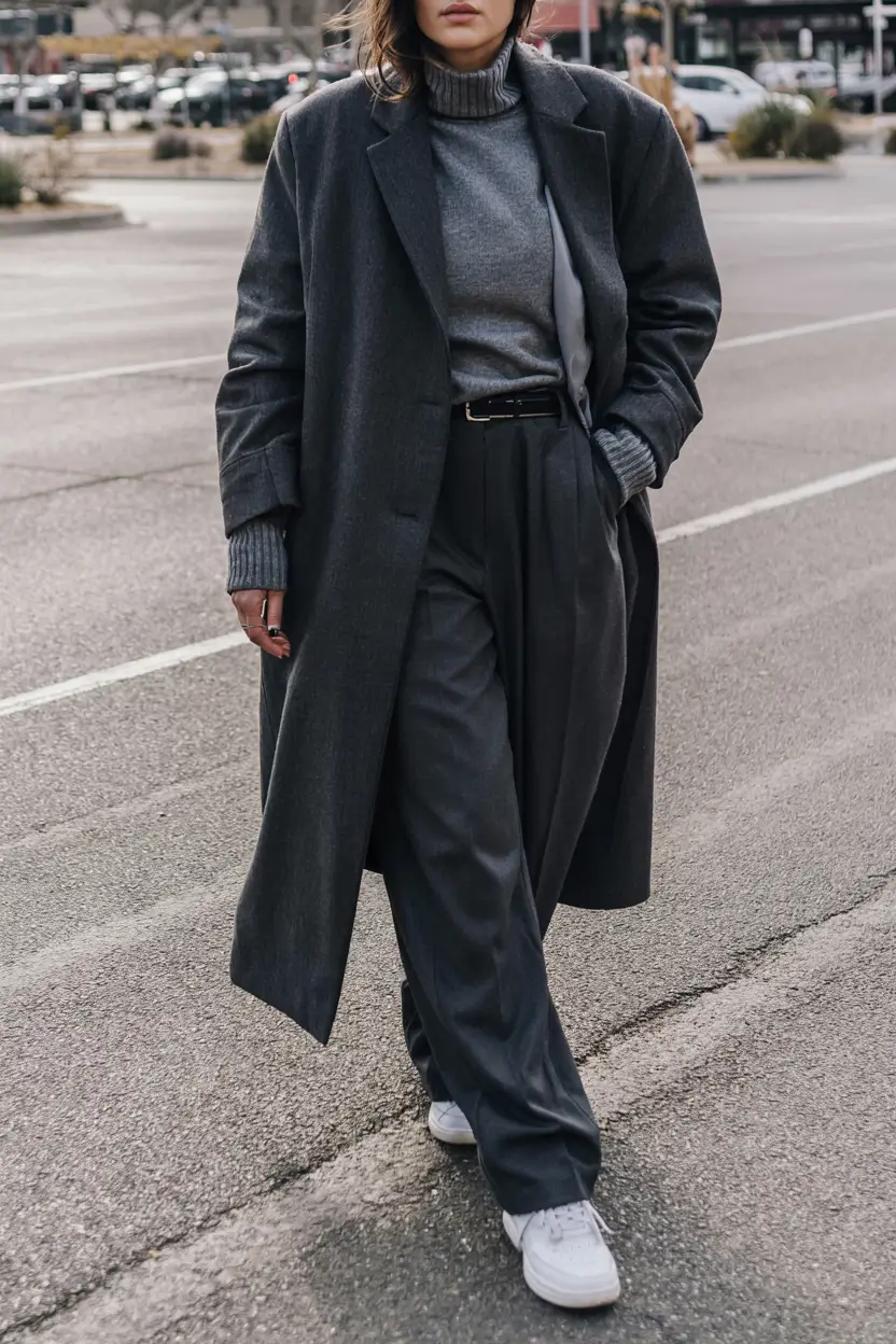 winter outfits for women over 40 ideas 2025 2026 Charcoal Layers for Sleek Minimalism