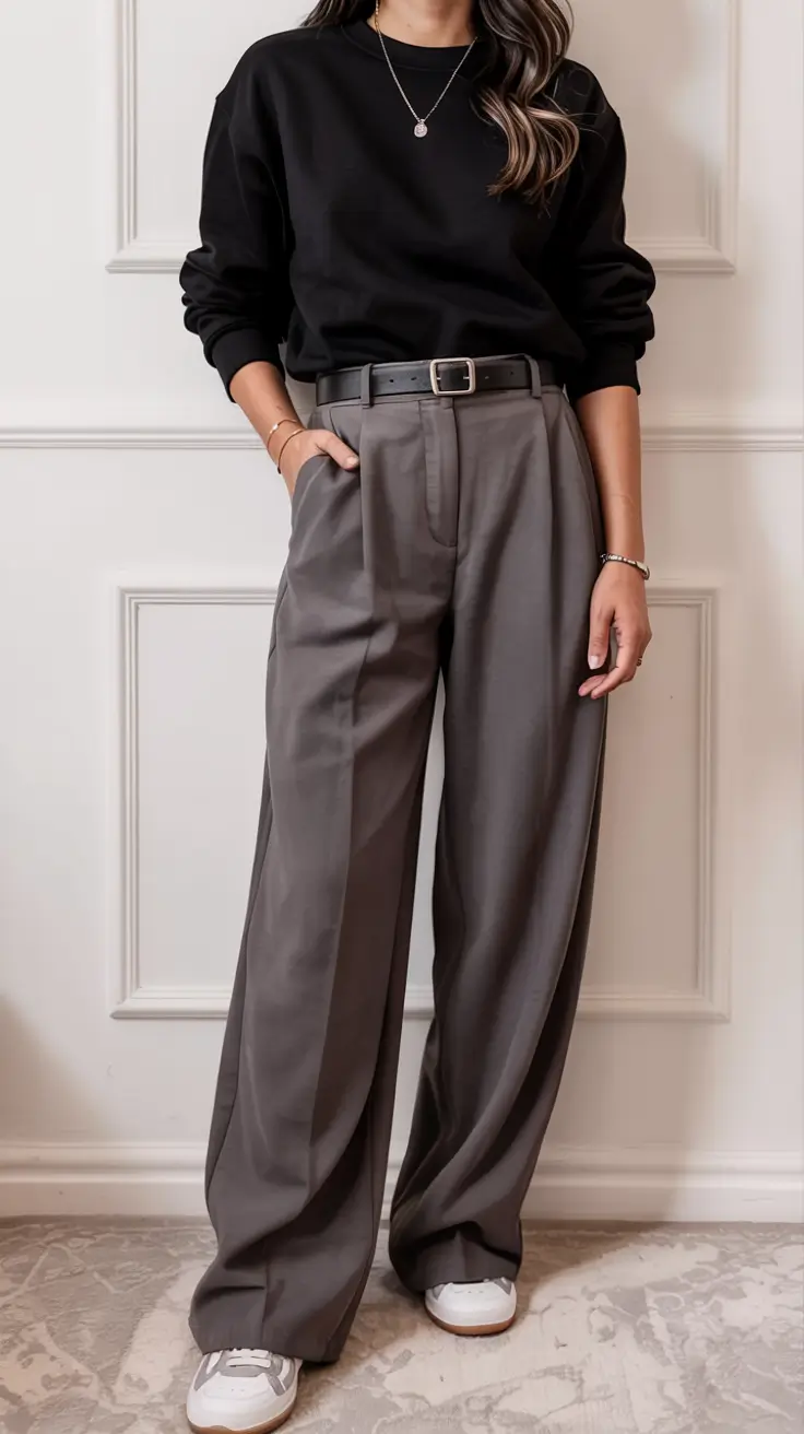 winter outfits for women over 40 ideas 2025 2026 Relaxed Minimalism in Wide-Leg Trousers