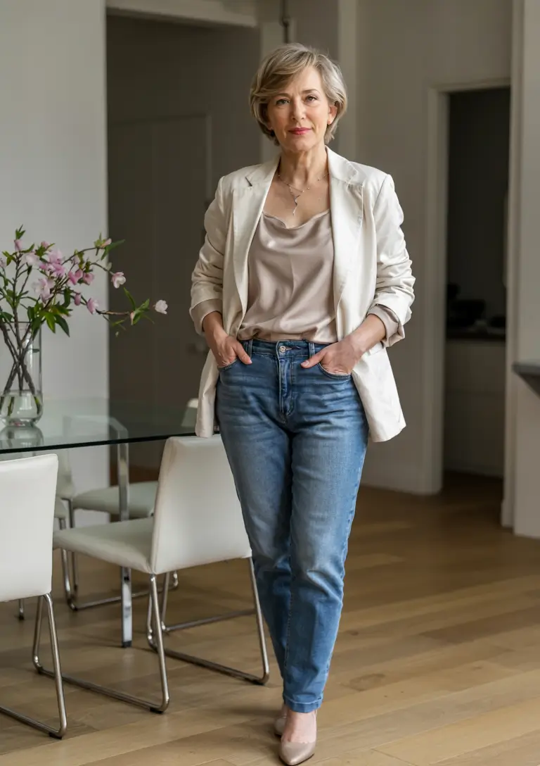 winter outfits for women over 50 ideas 2025 2026 Everyday Chic with a Light Blazer
