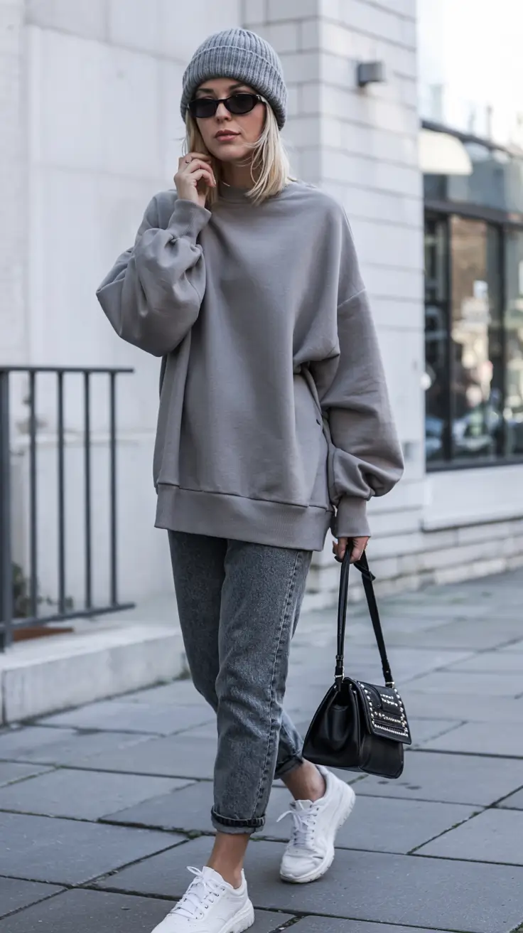 winter outfits for women over 50 ideas 2025 2026 Street-Ready in Monochrome Grey