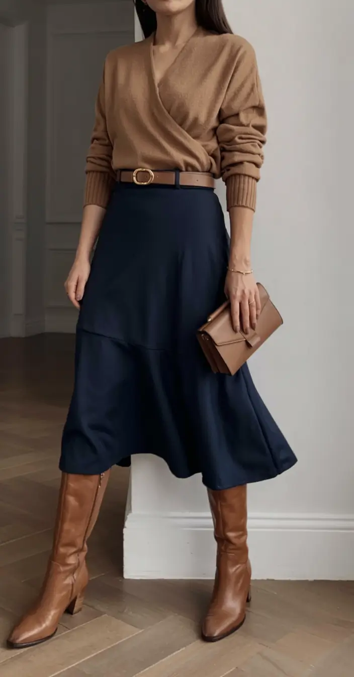 winter outfits for women over 50 ideas 2025 2026 Refined Neutrals with Skirt and Boots