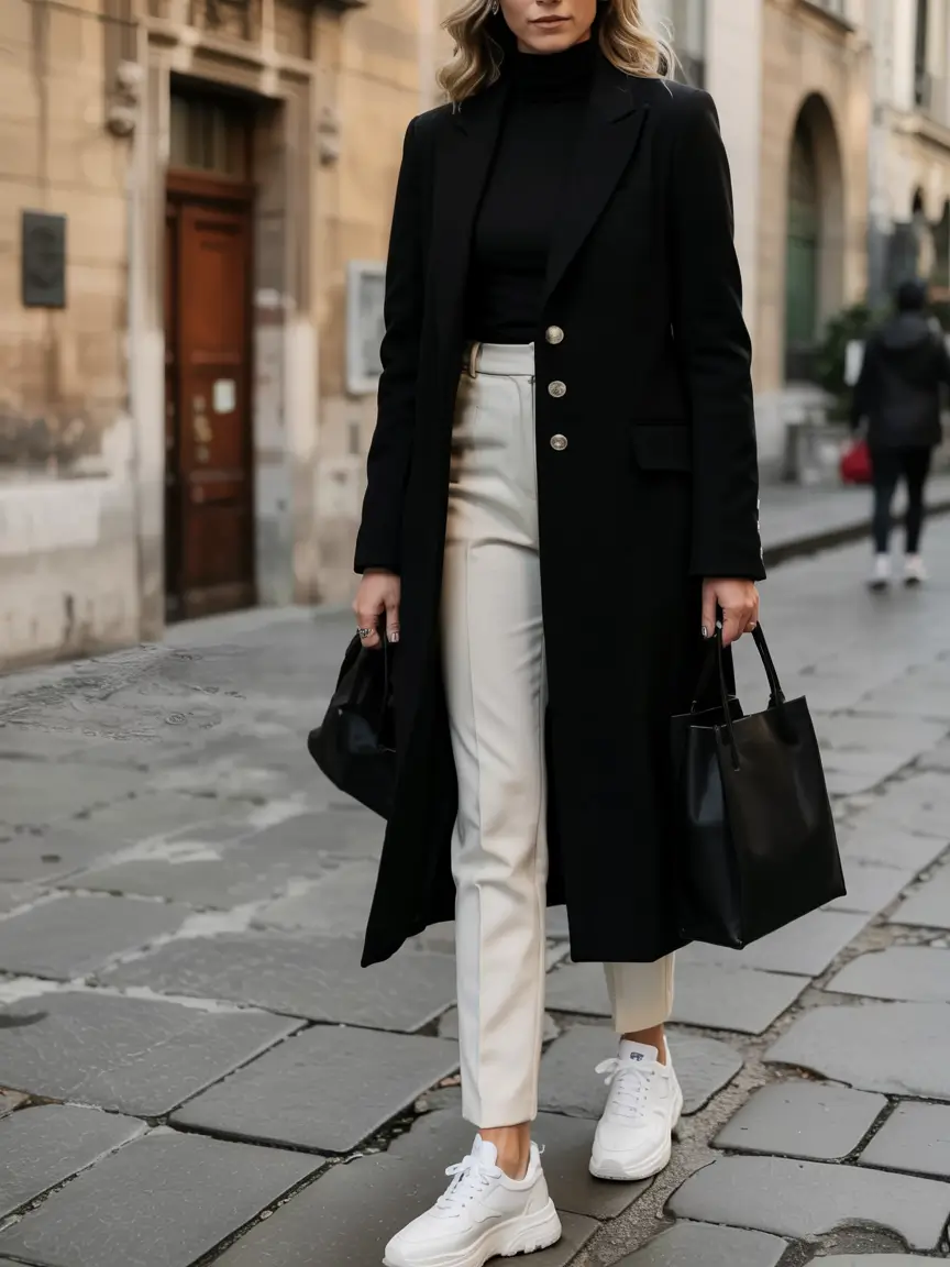 winter outfits for women over 50 ideas 2025 2026 Chic Contrast with Black and White